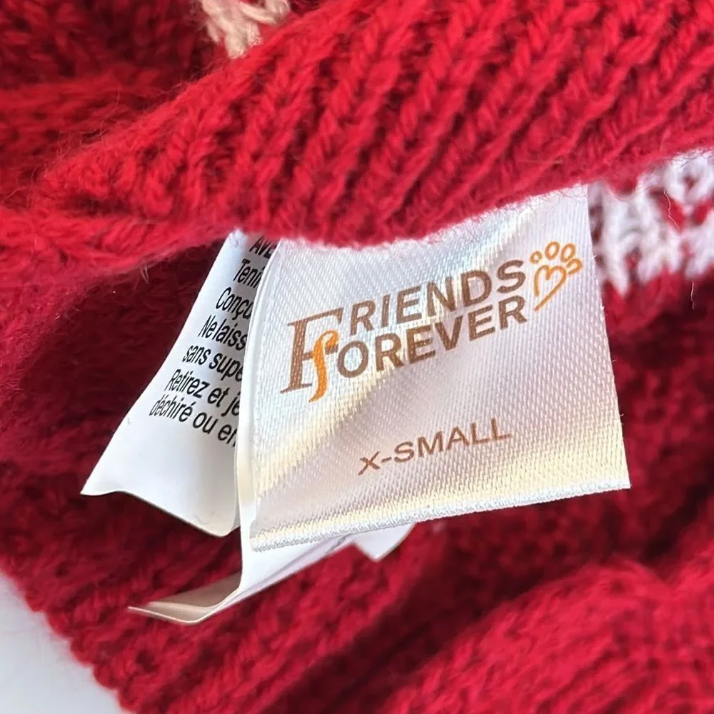 Friends Forever Knit Pet Holiday Tree Red & White Ugly Sweater with Poms XS NWT